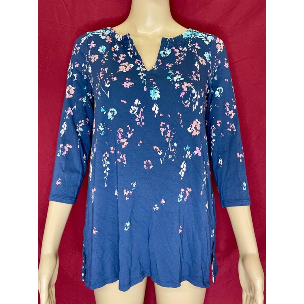 J. Jill Wearever Floral V Neck 3/4 Sleeve Tunic Top XSP NWOT